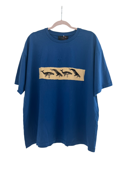 men's LARGE royal blue "whale print" short sleeve tee