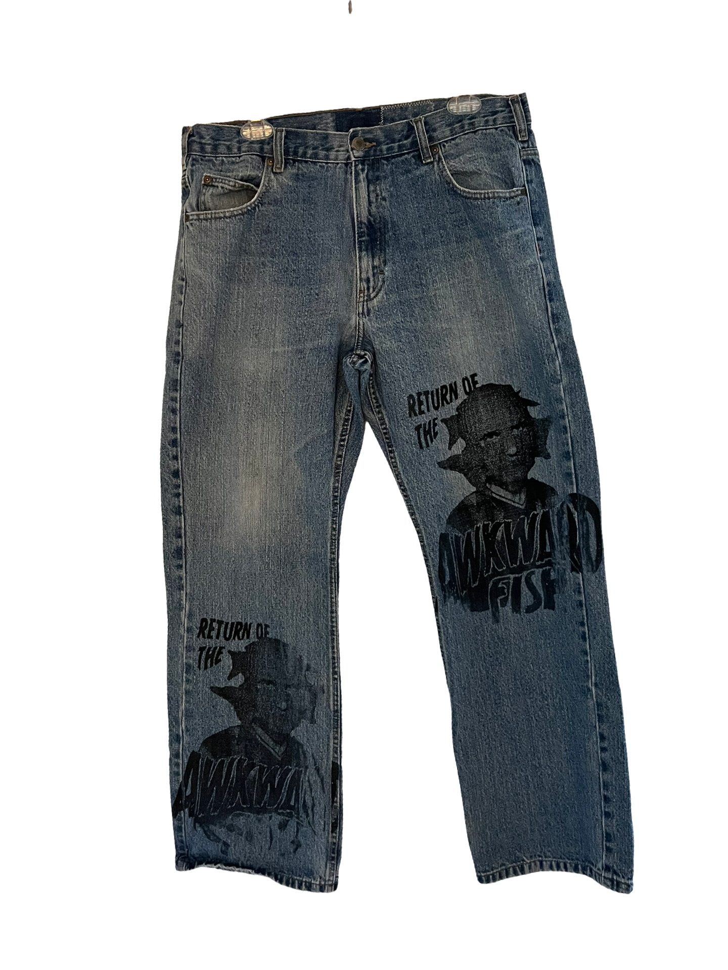 unisex 35"x 30" "Return of the Awkward Fish" jeans