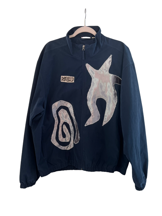 unisex LARGE light navy jacket with silver shape embellishments